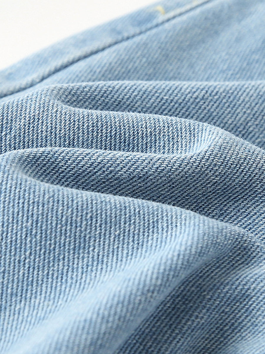 Sunshine Light Wash Embroidered Denim Joggers for Girls 2-9 Years