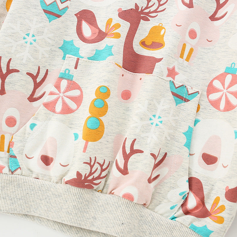 Holiday Friends Oatmeal Print Pocket Sweatshirt for Girls & Boys 2-9 Years