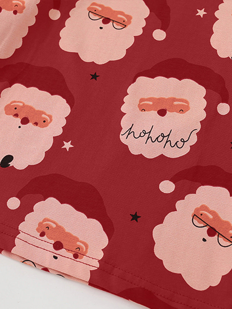 Jolly Santa Red Print Pajama Set for Girls & Boys 2-9 Years