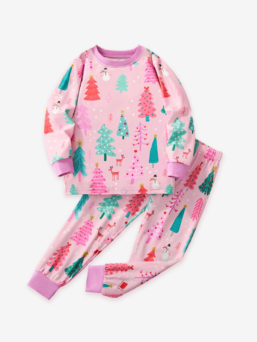 Winter Wonderland Pink Christmas Tree Pajama Set for Girls & Boys 2-9 Years
