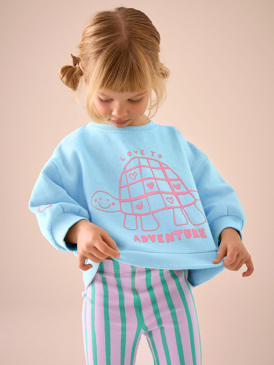Adventure Turtle Blue Sweatshirt & Striped Flare Set for Girls 2-9 Years