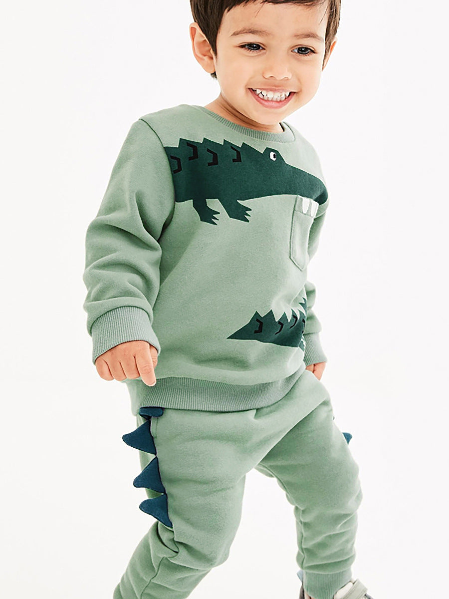 Snappy Crocodile Sage Green Sweatsuit Set for Girls & Boys 2-9 Years