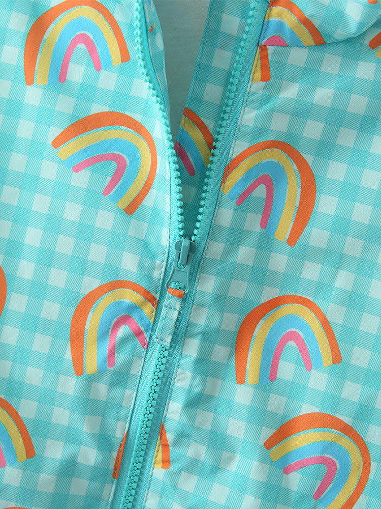 Cheerful Rainbow Aqua Gingham Hooded Jacket for Girls & Boys 2-9 Years