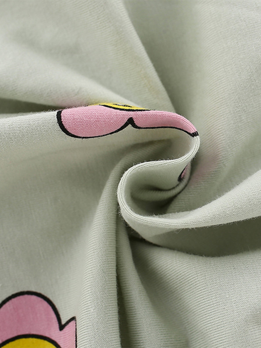 Happy Flower Mint Green Sweatshirt Dress for Girls 2-9 Years