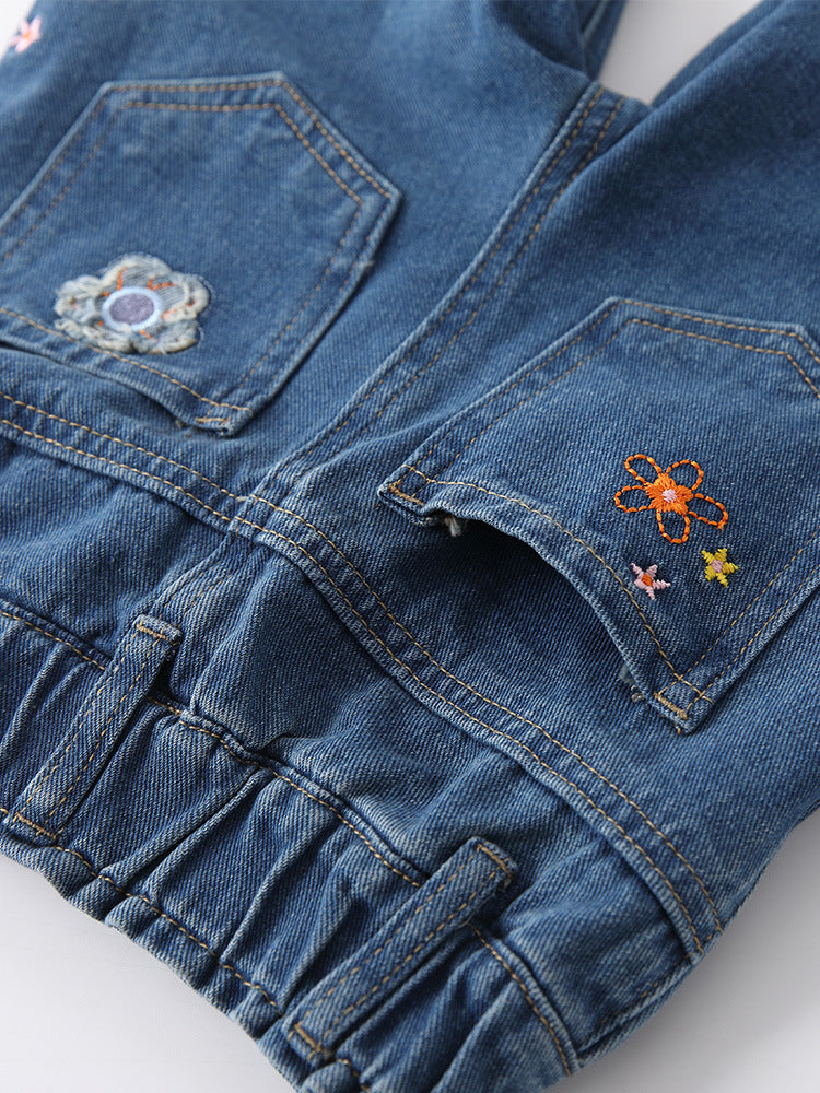 Flower Patch Appliqué Jeans for Girls 2-9 Years