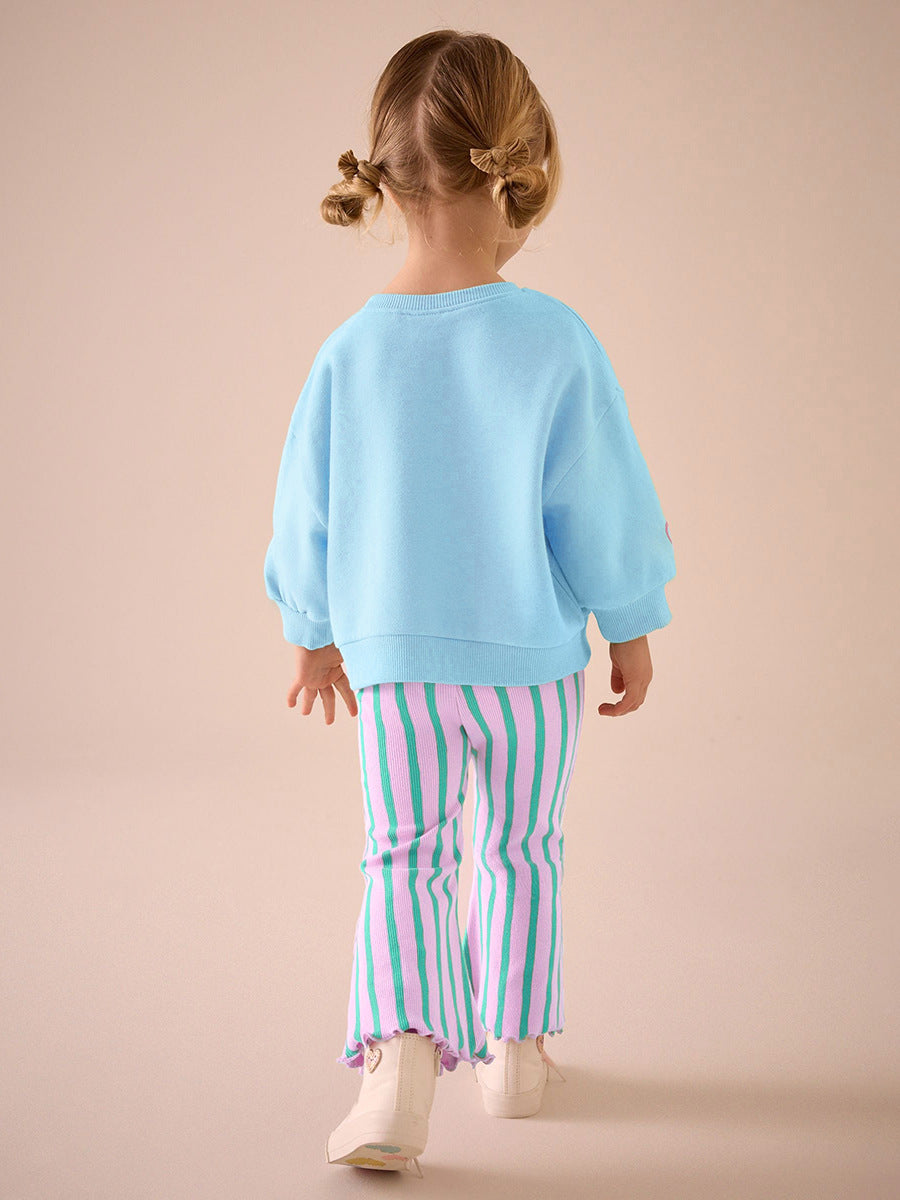 Adventure Turtle Blue Sweatshirt & Striped Flare Set for Girls 2-9 Years