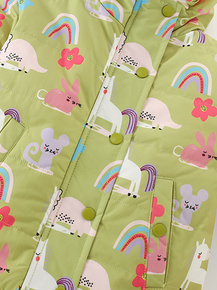 Enchanted Forest Green Print Puffer Jacket for Girls 2-9 Years