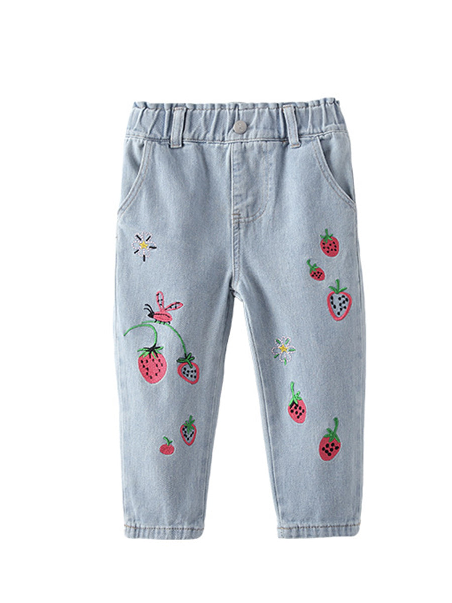 Berry Patch Embroidered Light Wash Jeans for Girls 2-9 Years