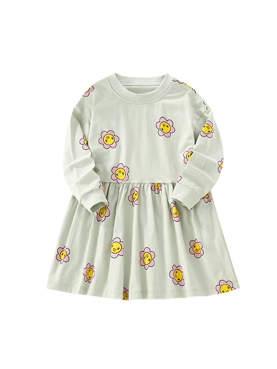 Happy Flower Mint Green Sweatshirt Dress for Girls 2-9 Years