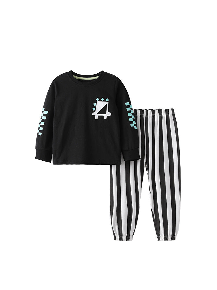 Geo Dino Black Graphic Tee & Striped Jogger Set for Boys 2-9 Years