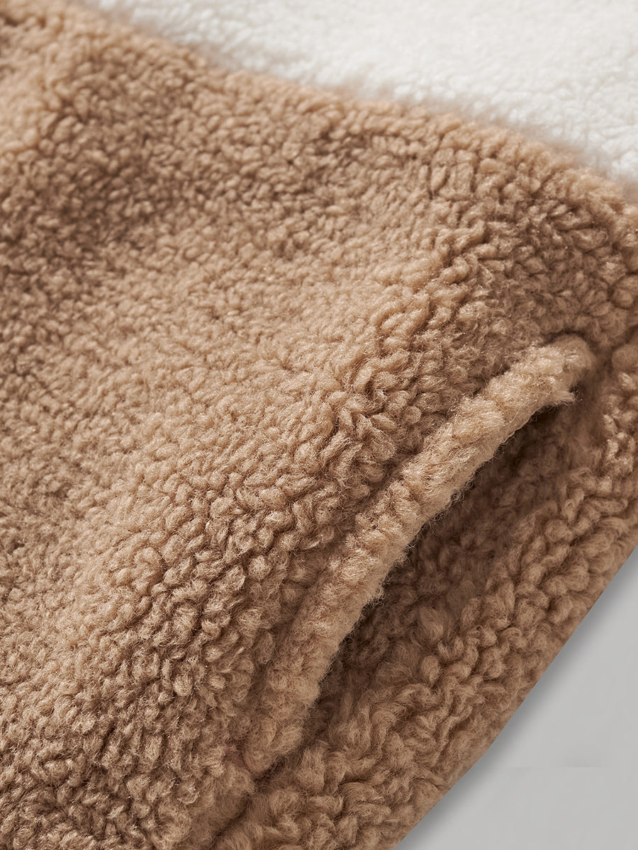 Cozy Color Block Tan Sherpa Fleece Jacket for Girls & Boys 2-9 Years