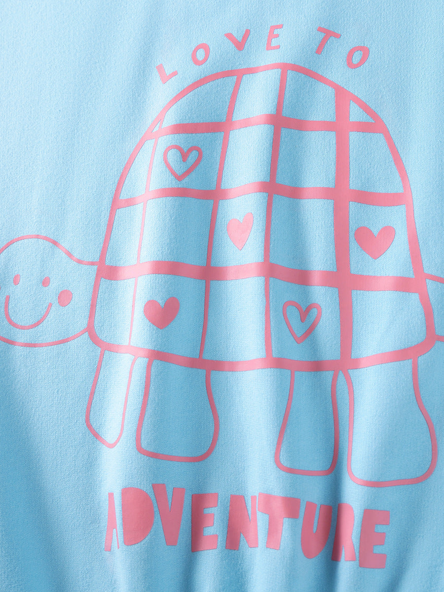 Adventure Turtle Blue Sweatshirt & Striped Flare Set for Girls 2-9 Years