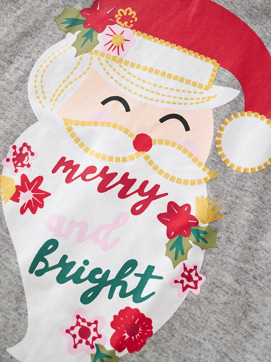 Merry & Bright Santa Grey Ruffle & Plaid Pajama Set for Girls 2-9 Years