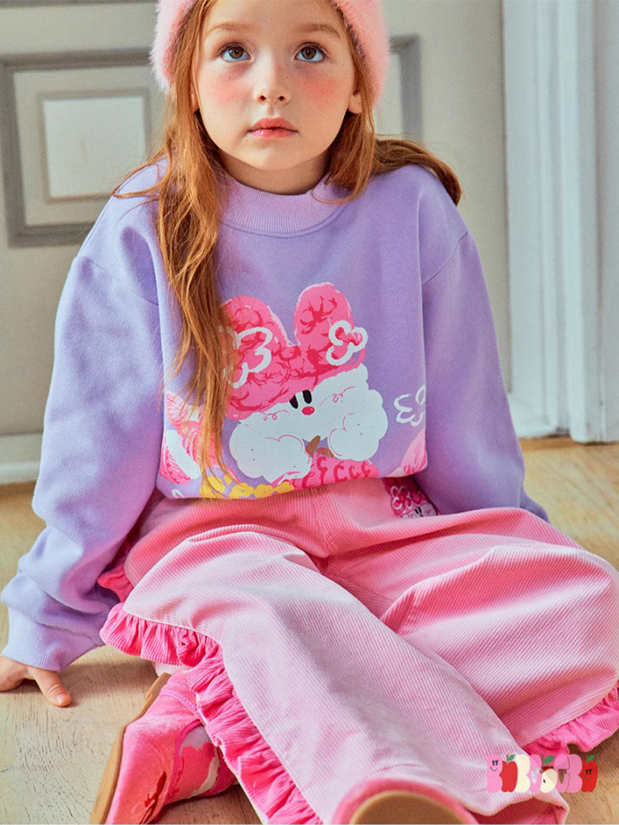 Sweet Bunny Lavender Graphic Sweatshirt & Pink Ruffle Corduroy Set for Girls 2-9 Years