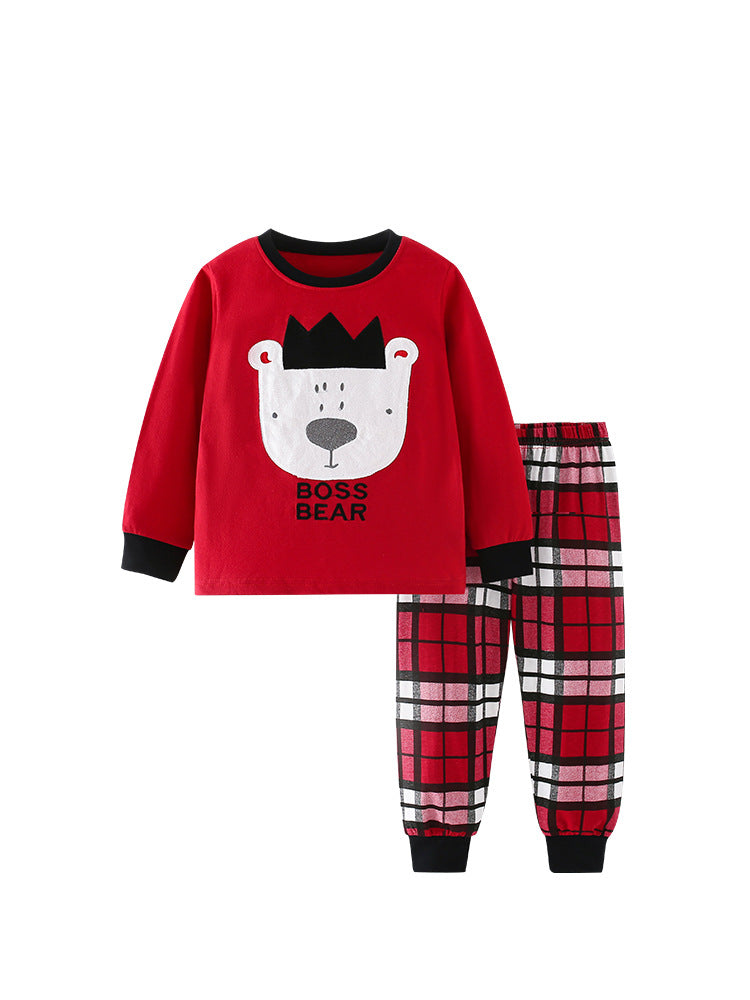 Boss Bear Red & Plaid Pajama Set for Girls & Boys 2-9 Years