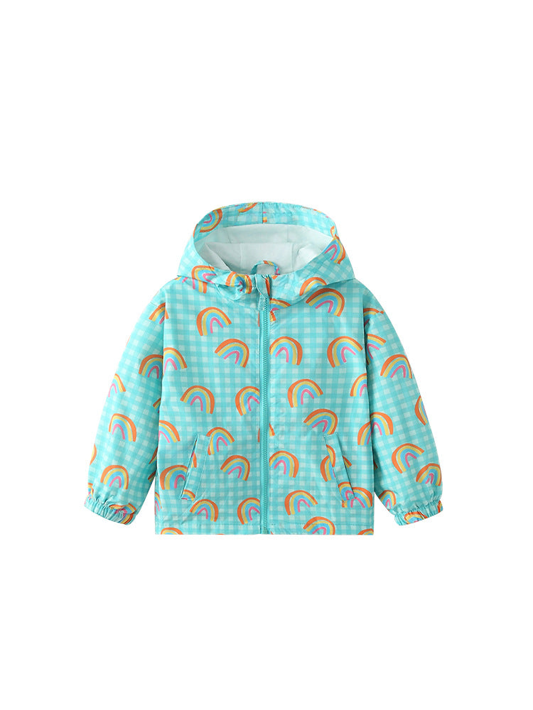 Cheerful Rainbow Aqua Gingham Hooded Jacket for Girls & Boys 2-9 Years