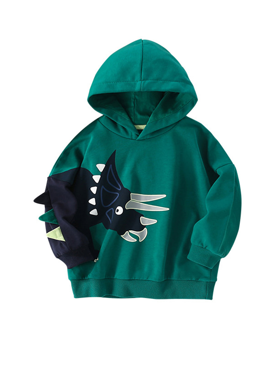 Dino Spike Green Triceratops Hoodie for Girls & Boys 2-9 Years