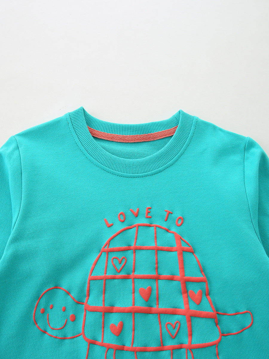 Adventure Turtle Teal Graphic Sweatshirt for Girls & Boys 2-9 Years
