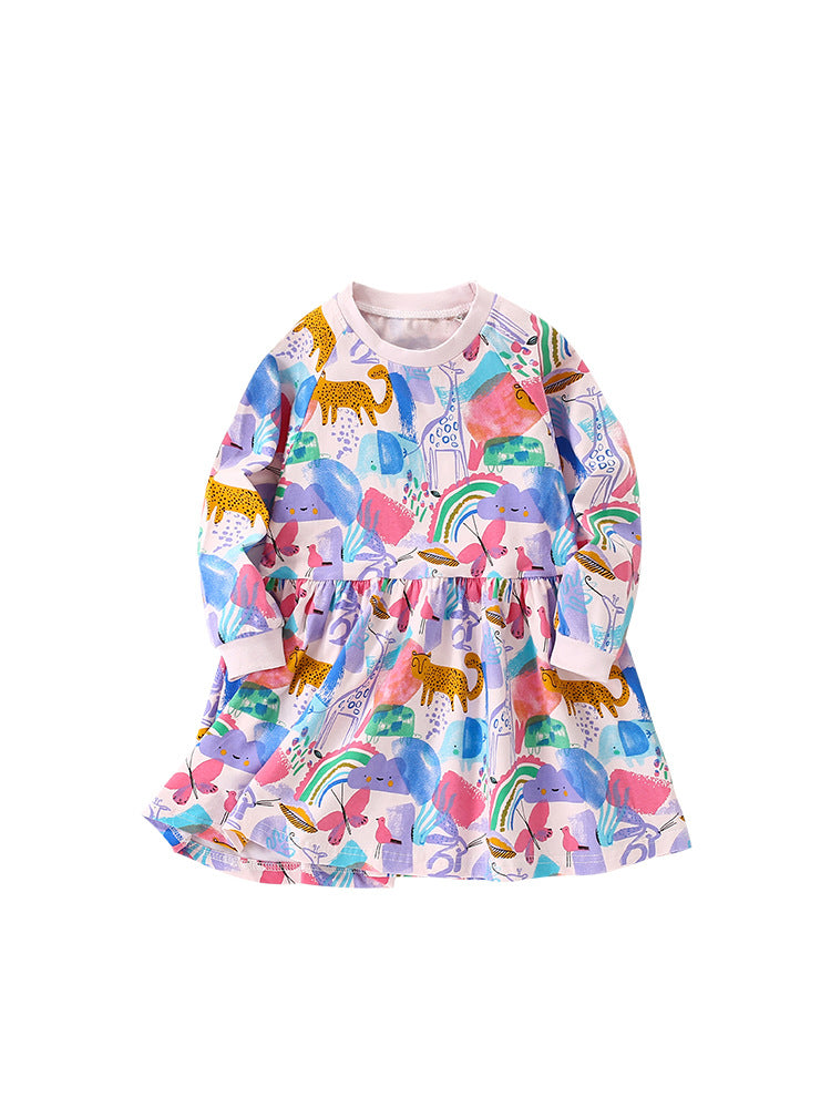 Artistic Adventure Colorful Print Sweatshirt Dress for Girls 2-9 Years