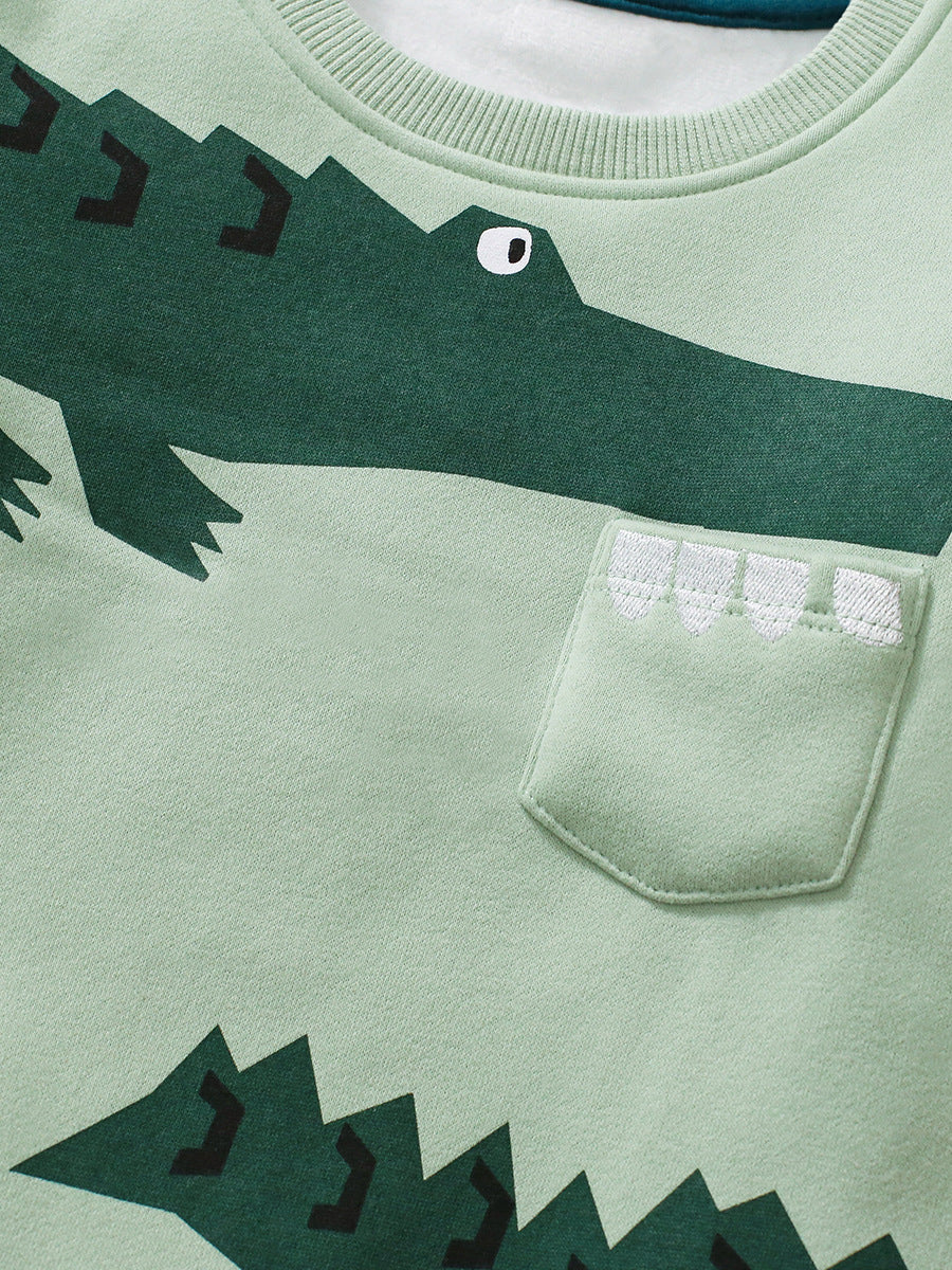 Snappy Crocodile Sage Green Sweatsuit Set for Girls & Boys 2-9 Years