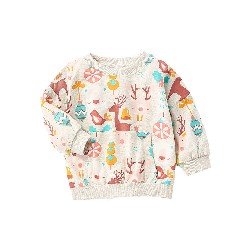 Holiday Friends Oatmeal Print Pocket Sweatshirt for Girls & Boys 2-9 Years