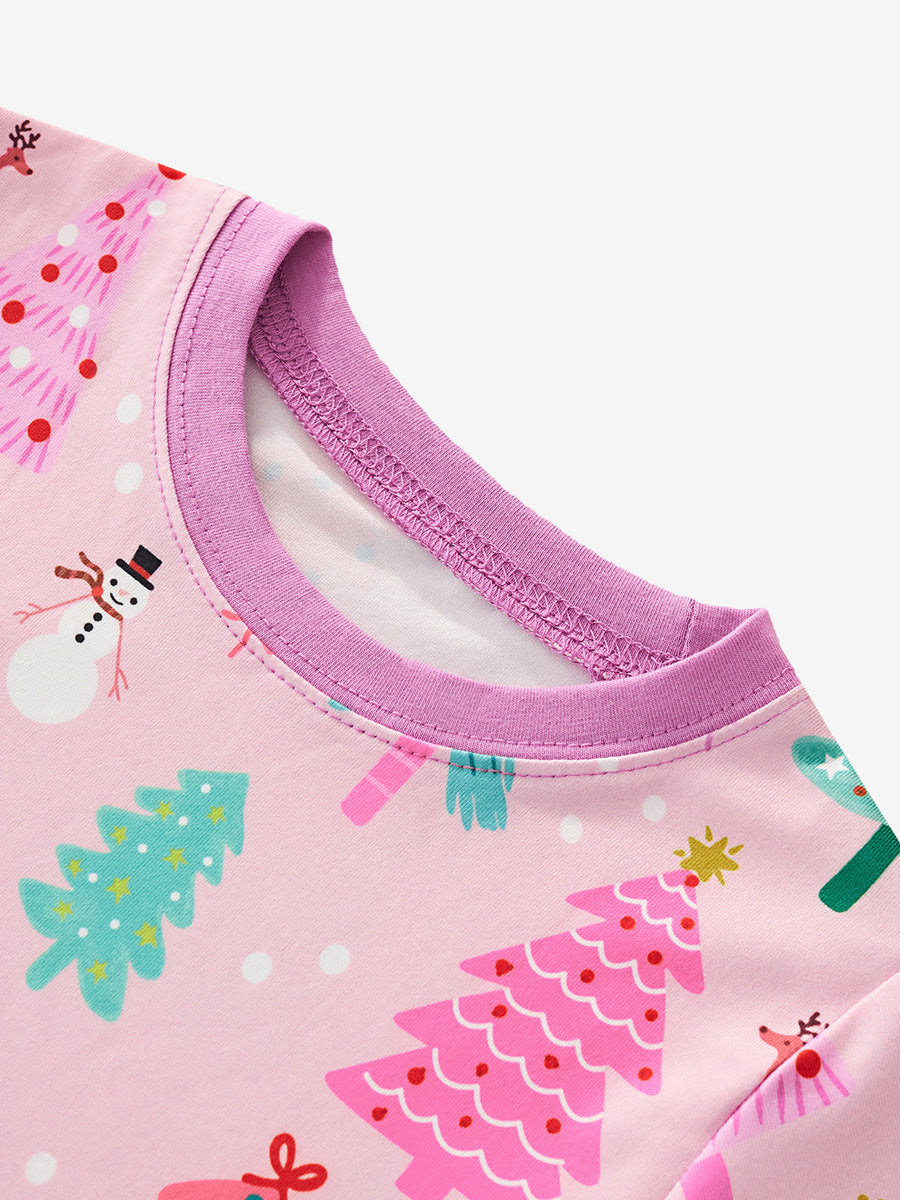 Winter Wonderland Pink Christmas Tree Pajama Set for Girls & Boys 2-9 Years