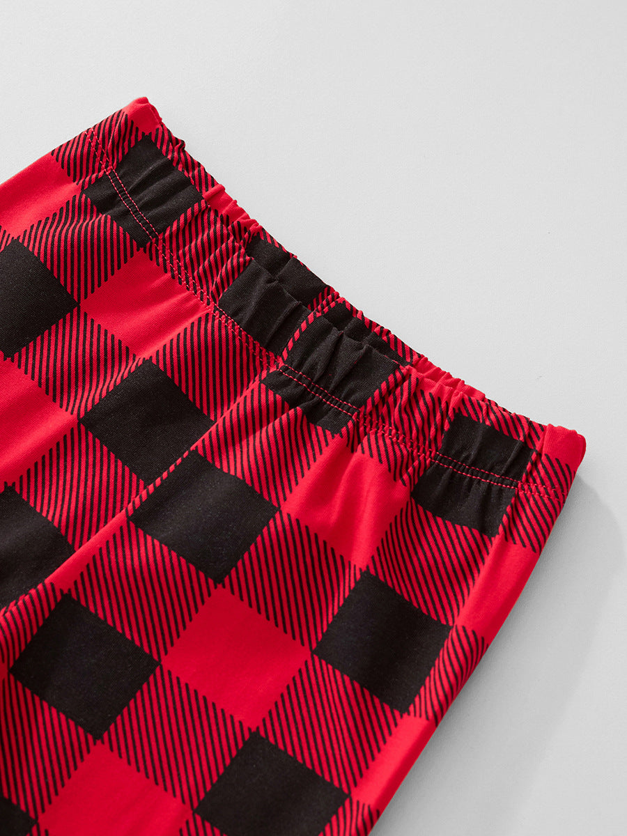 Merry & Bright Santa Grey Ruffle & Plaid Pajama Set for Girls 2-9 Years