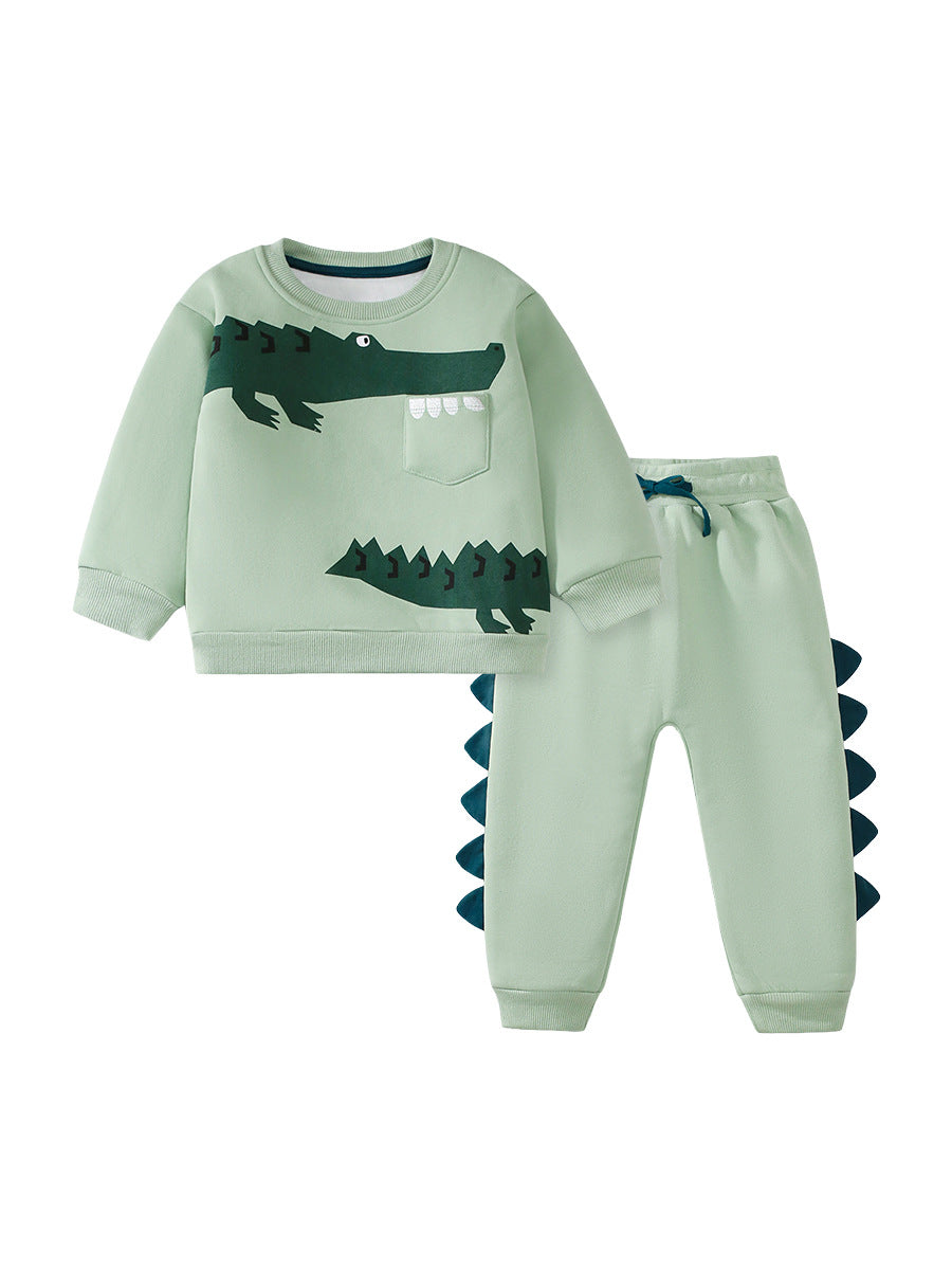 Snappy Crocodile Sage Green Sweatsuit Set for Girls & Boys 2-9 Years
