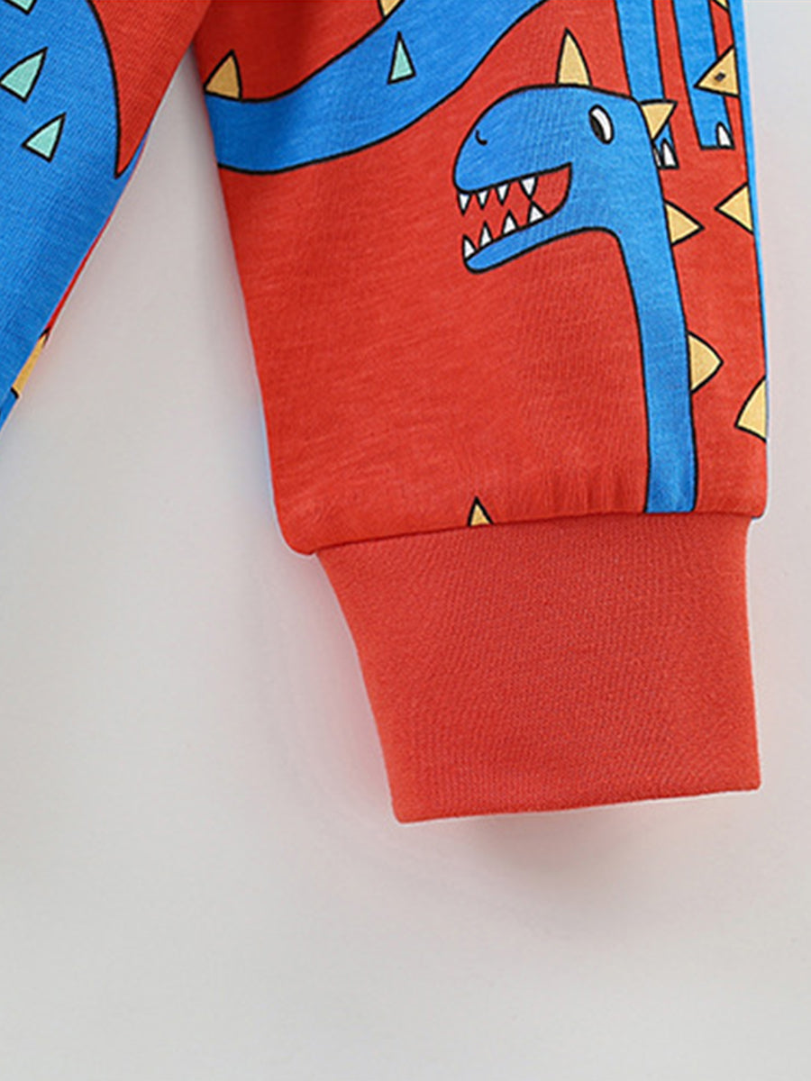 Dino Stomp Red Dinosaur Print Pajama Set for Girls & Boys 2-9 Years