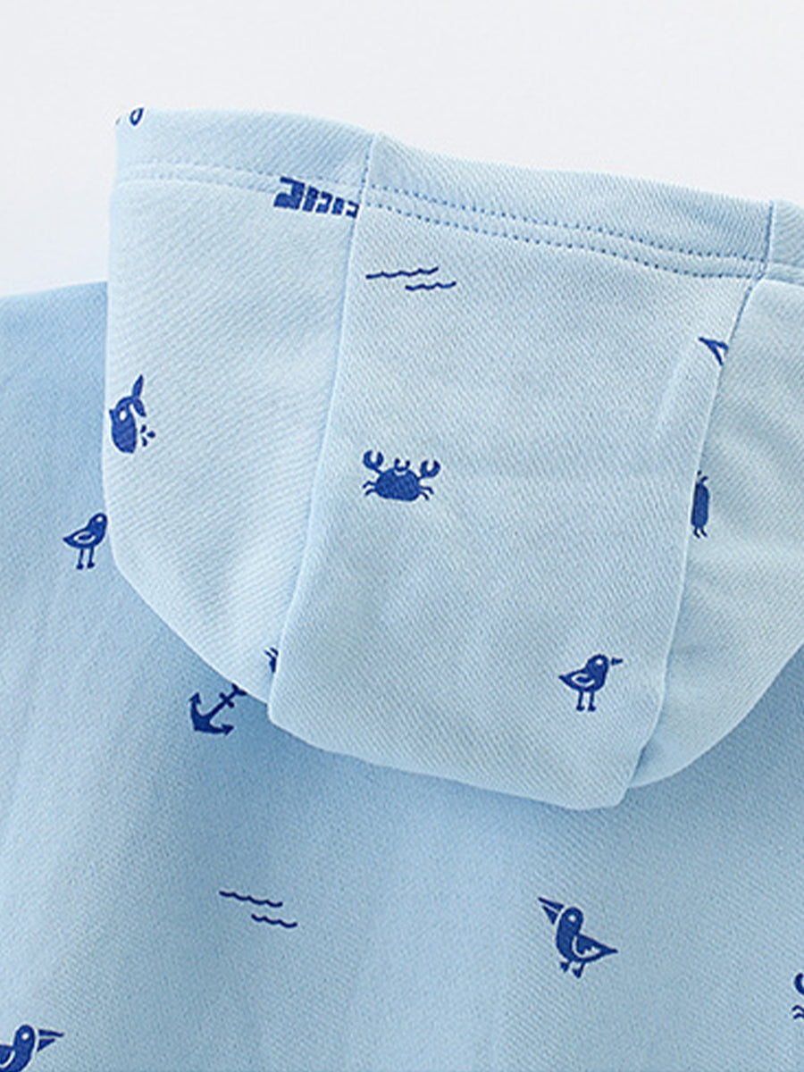 Seaside Friends Light Blue Print Zip-Up Hoodie for Girls & Boys 2-9 Years