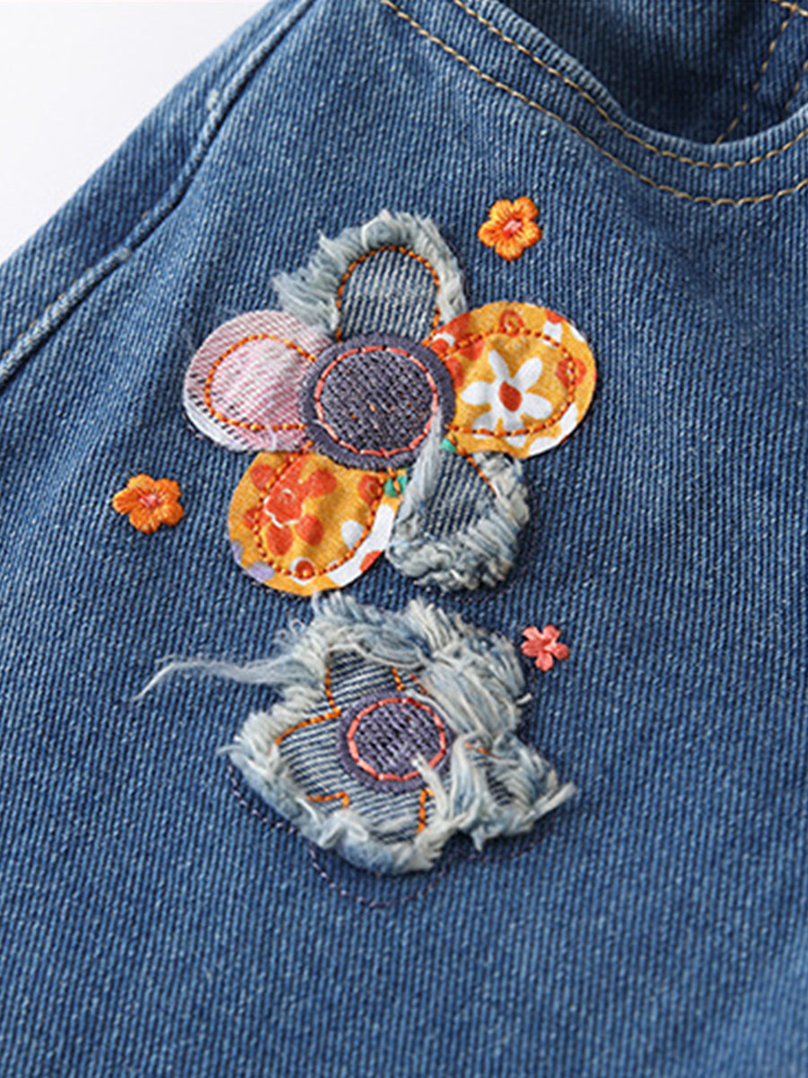Flower Patch Appliqué Jeans for Girls 2-9 Years