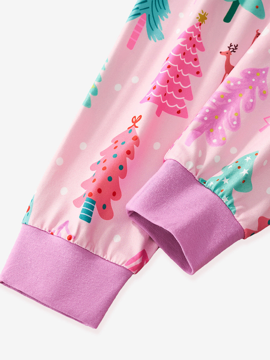 Winter Wonderland Pink Christmas Tree Pajama Set for Girls & Boys 2-9 Years
