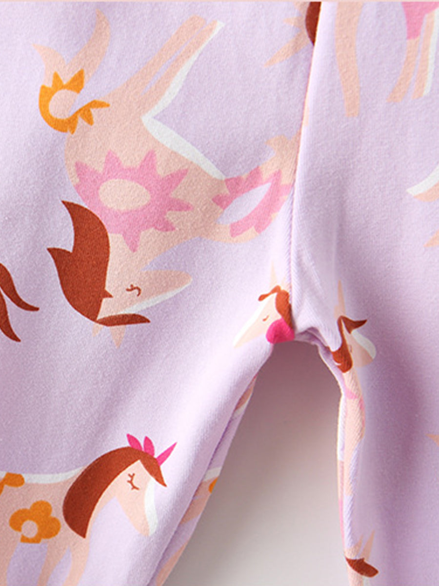 Unicorn Meadow Lilac Print Leggings for Girls 2-9 Years