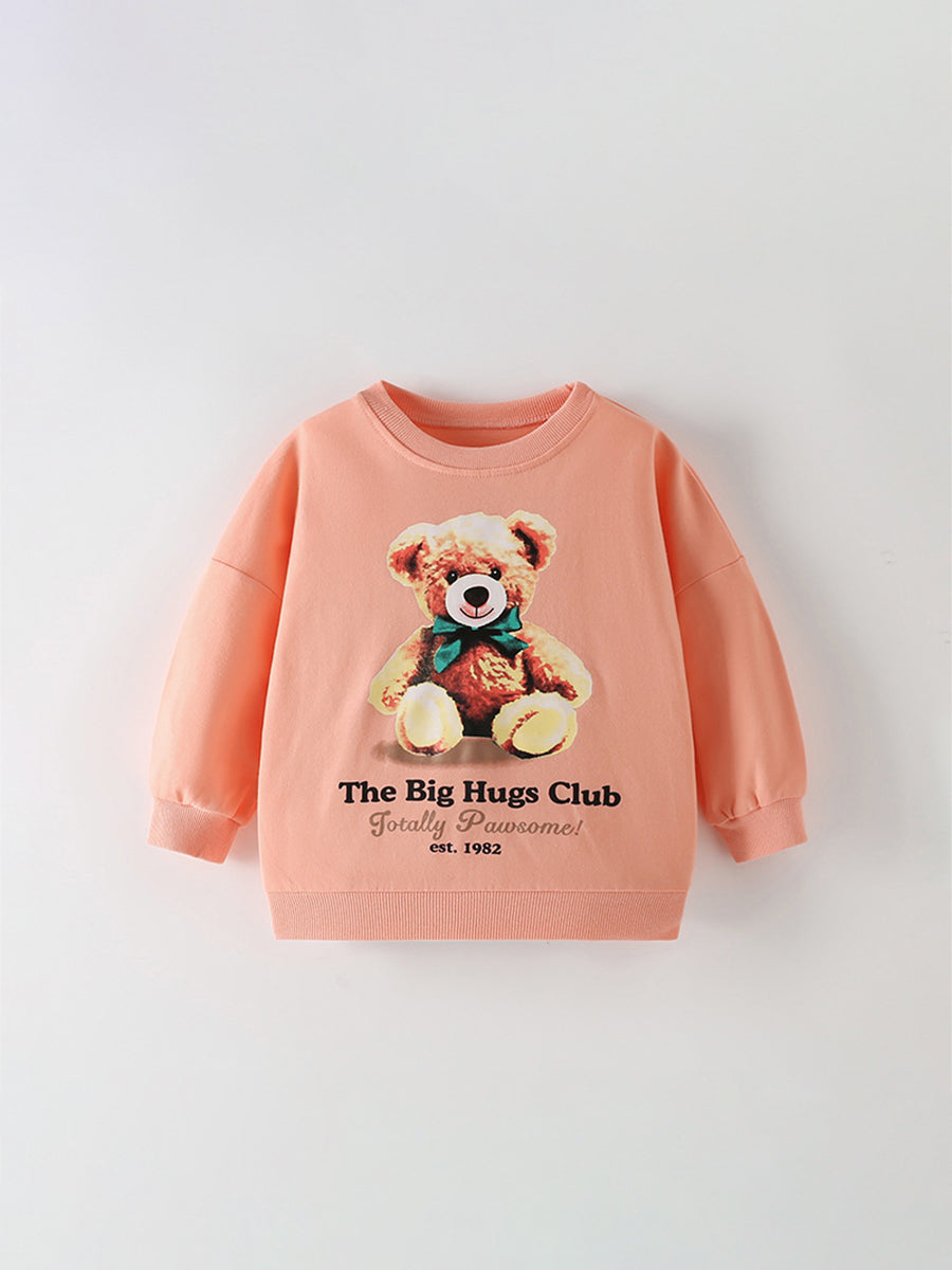 Teddy Hugs Club Coral Graphic Sweatshirt for Girls & Boys 2-9 Years