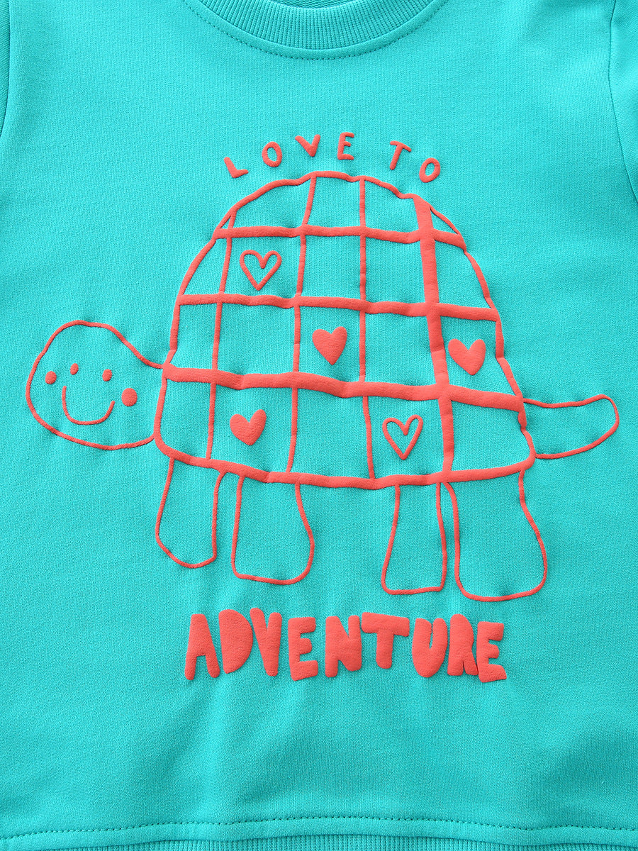 Adventure Turtle Teal Graphic Sweatshirt for Girls & Boys 2-9 Years