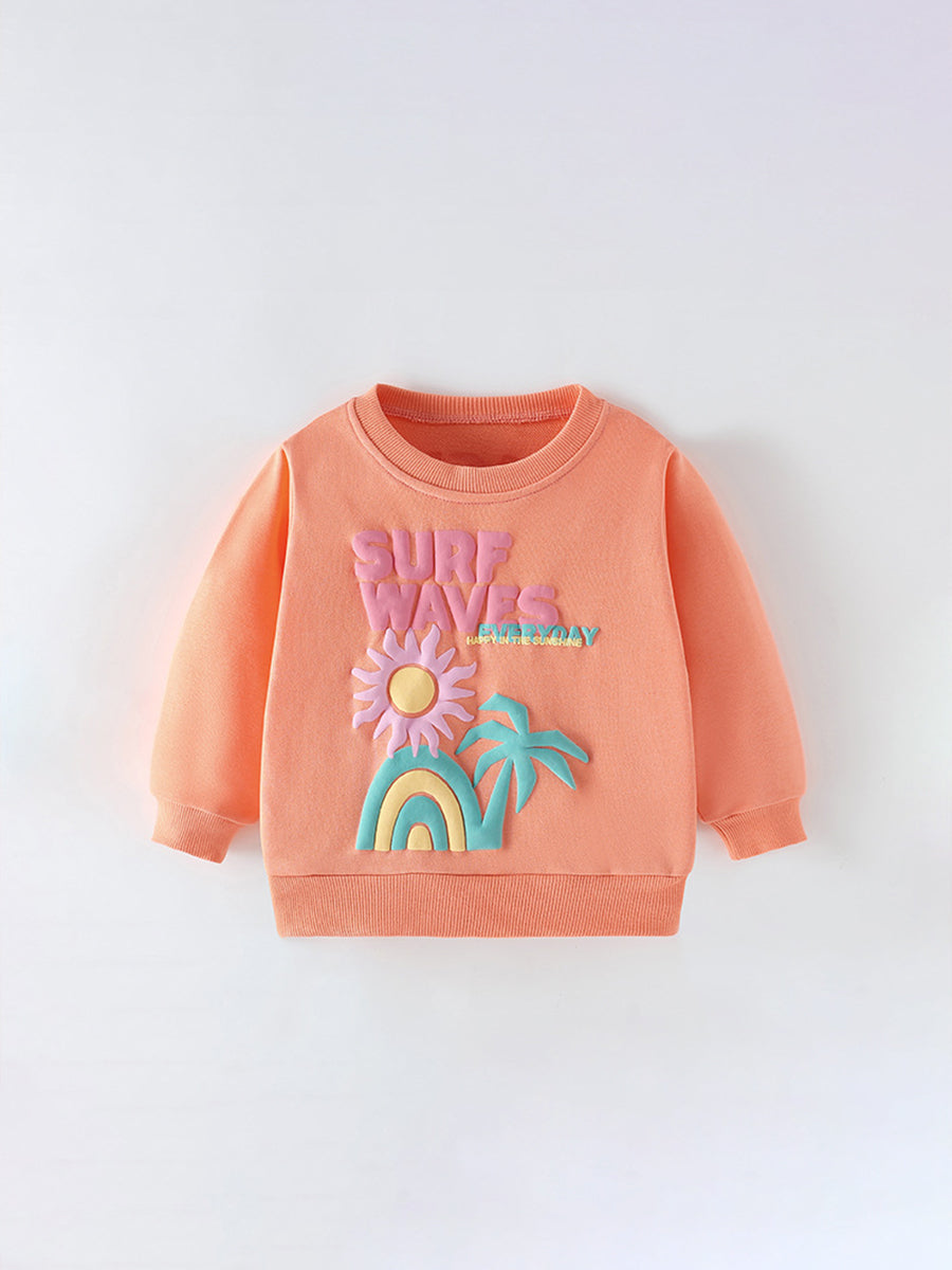 Surf Waves Tangerine Puff Print Sweatshirt for Girls & Boys 2-9 Years