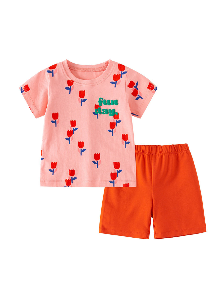 Fun Day Tulip Pink & Orange Shorts Set for Girls & Boys 2-9 Years