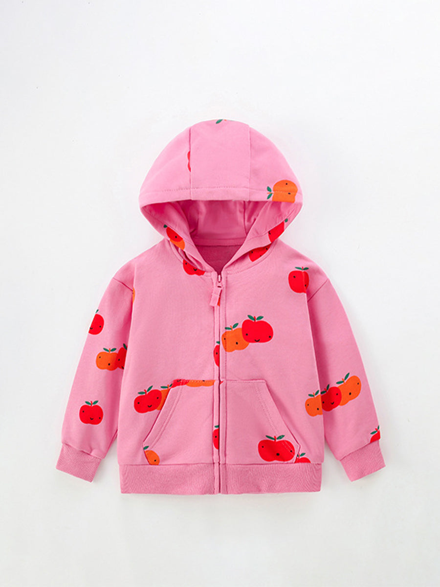 Apple Pink Print Zip-Up Hoodie for Girls & Boys 2-9 Years