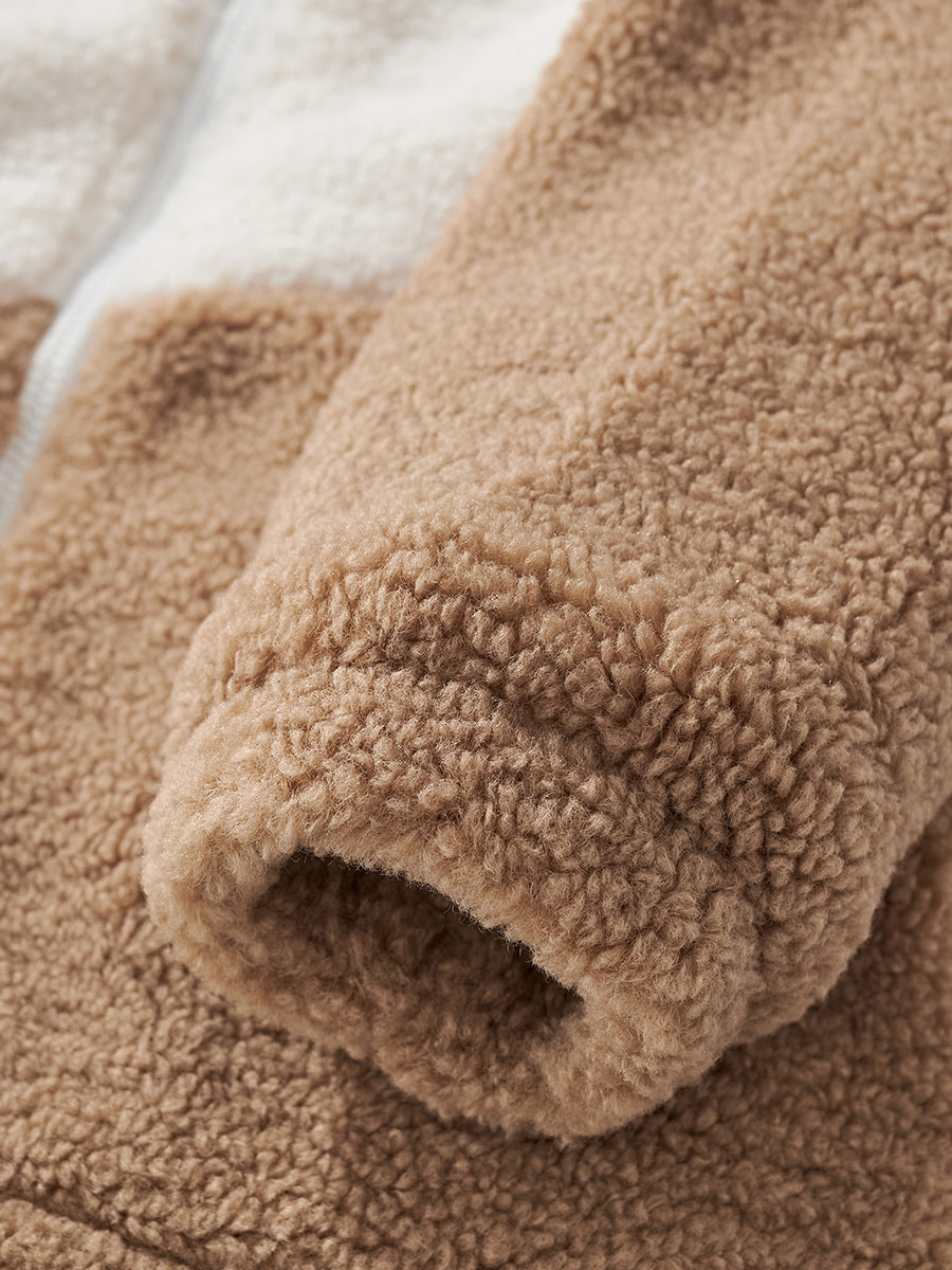 Cozy Color Block Tan Sherpa Fleece Jacket for Girls & Boys 2-9 Years