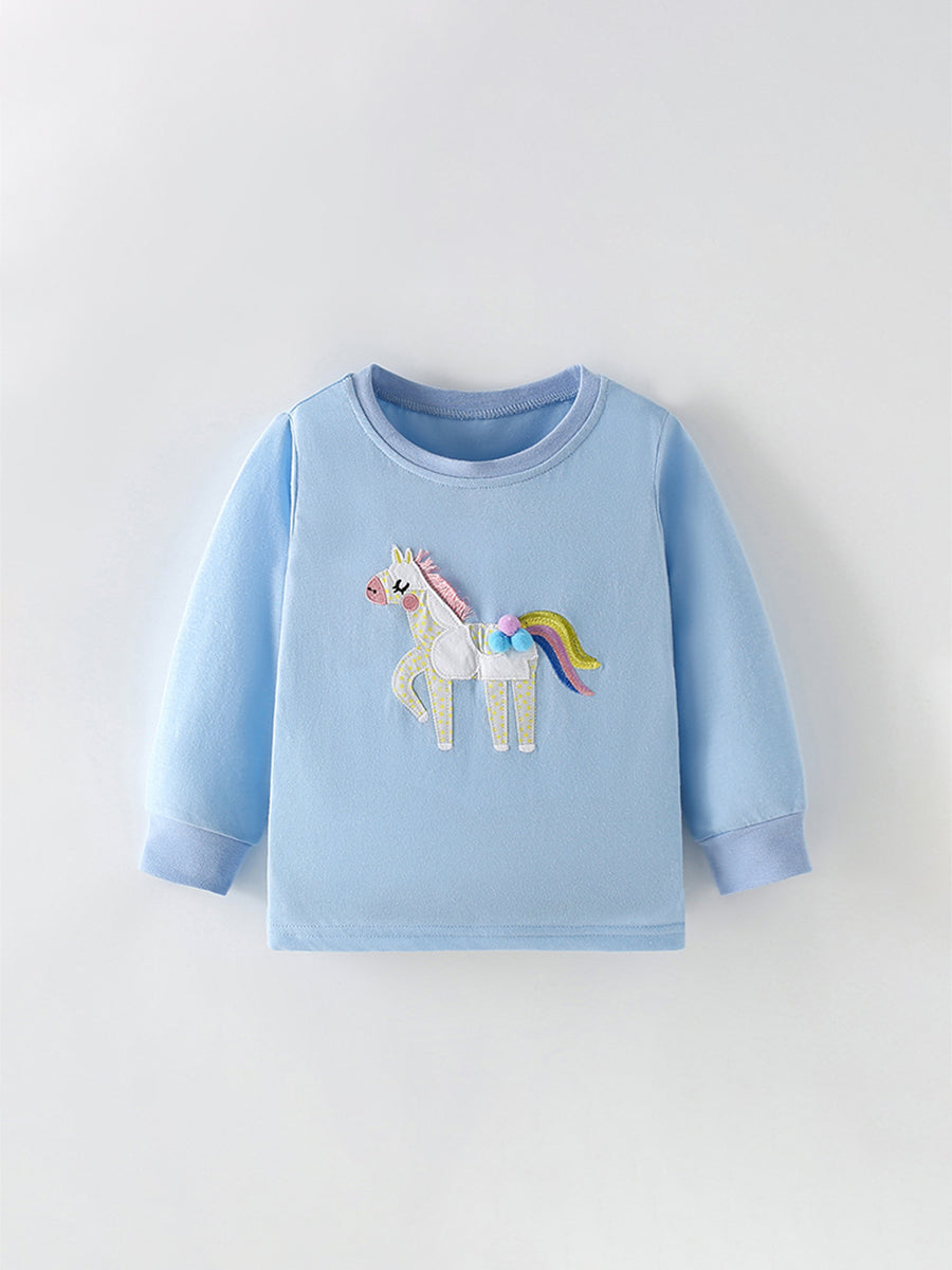 Magical Pony Sky Blue Appliqué Tee for Girls 2-9 Years
