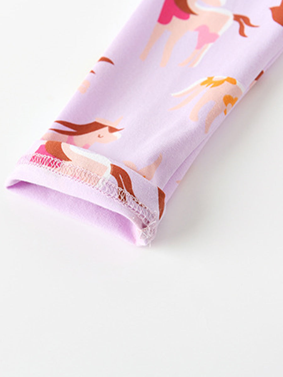 Unicorn Meadow Lilac Print Leggings for Girls 2-9 Years