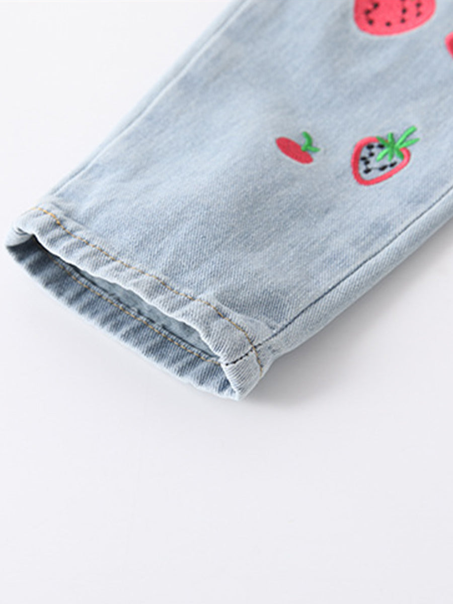 Berry Patch Embroidered Light Wash Jeans for Girls 2-9 Years
