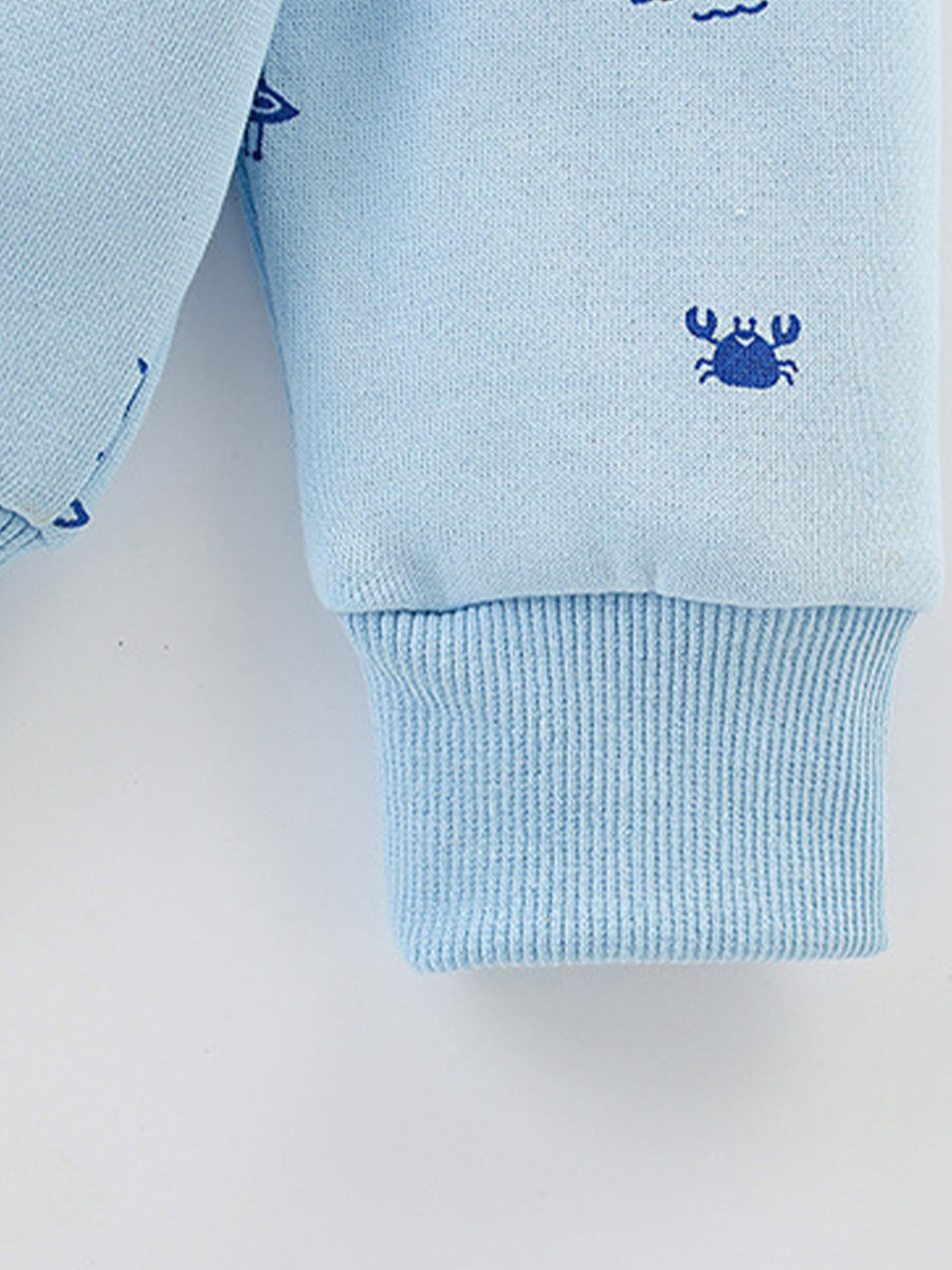 Seaside Friends Light Blue Print Zip-Up Hoodie for Girls & Boys 2-9 Years