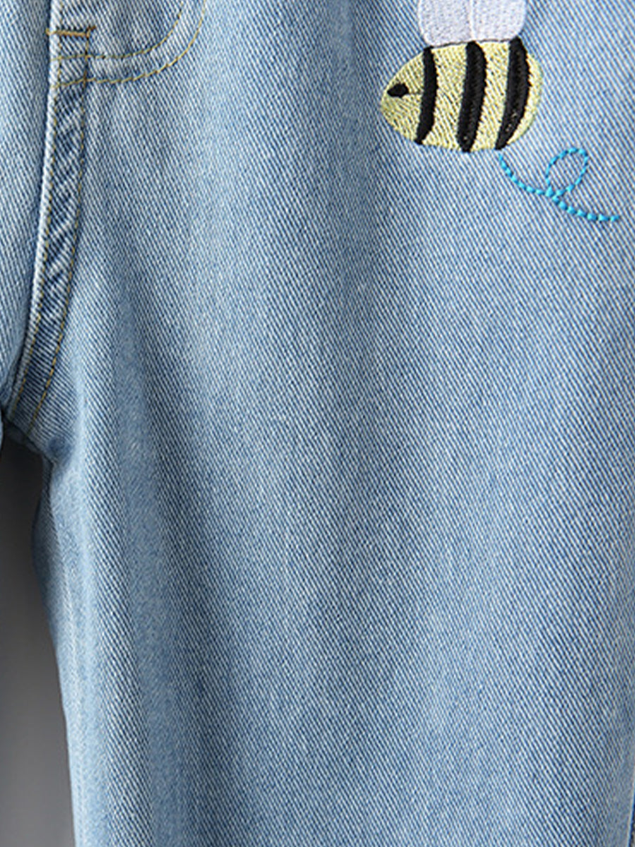 Sunshine Light Wash Embroidered Denim Joggers for Girls 2-9 Years