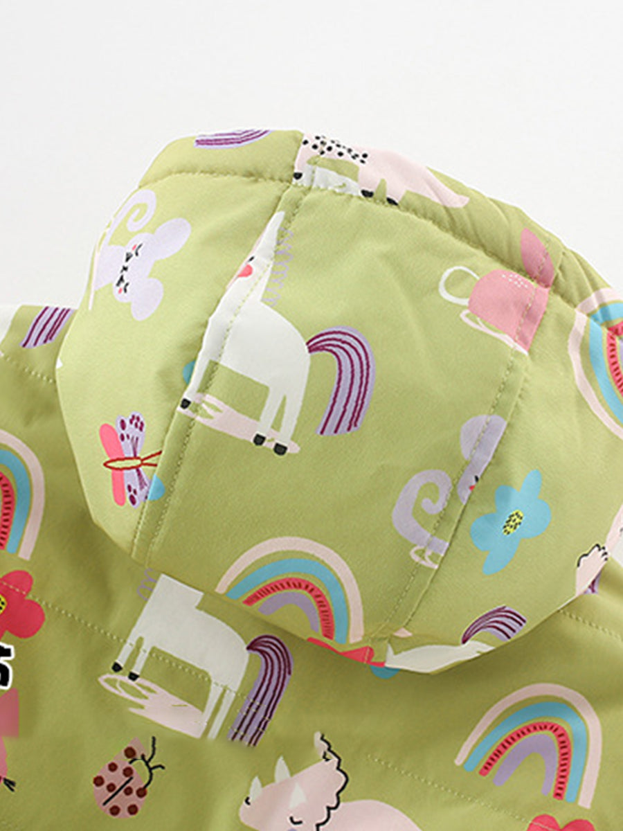 Enchanted Forest Green Print Puffer Jacket for Girls 2-9 Years