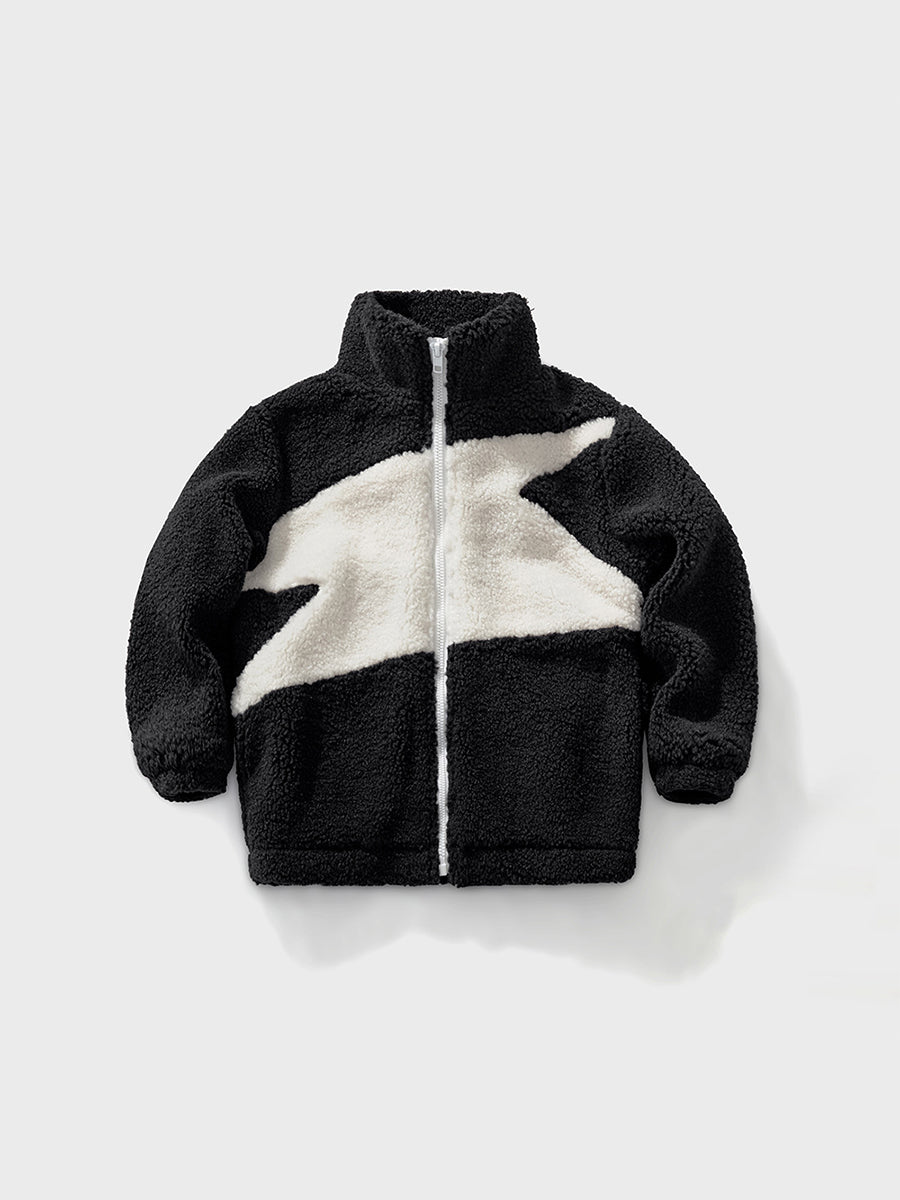 Cozy Color Block Tan Sherpa Fleece Jacket for Girls & Boys 2-9 Years