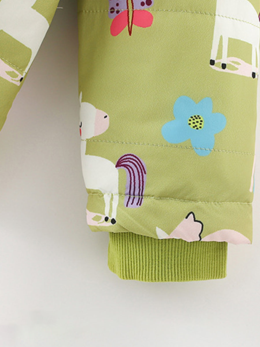 Enchanted Forest Green Print Puffer Jacket for Girls 2-9 Years