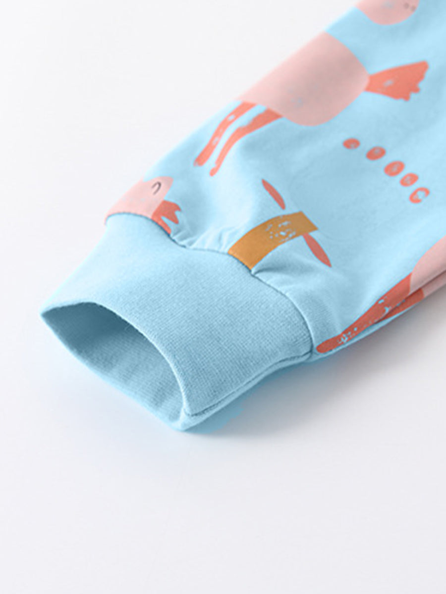 Starry Unicorn Blue Appliqué Pajama Set for Girls 2-9 Years
