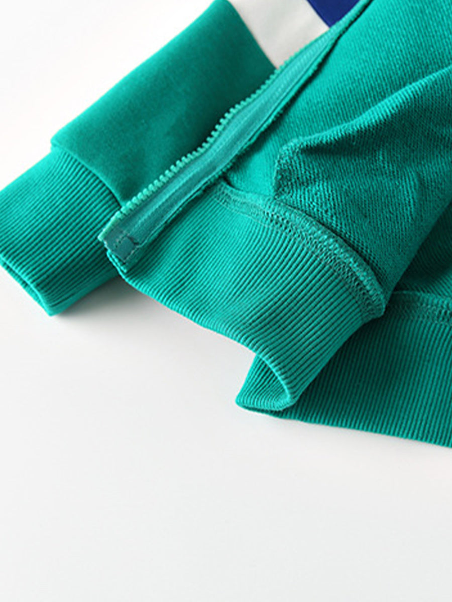 Varsity Stripe Teal Green Zip-Up Hoodie for Girls & Boys 2-9 Years