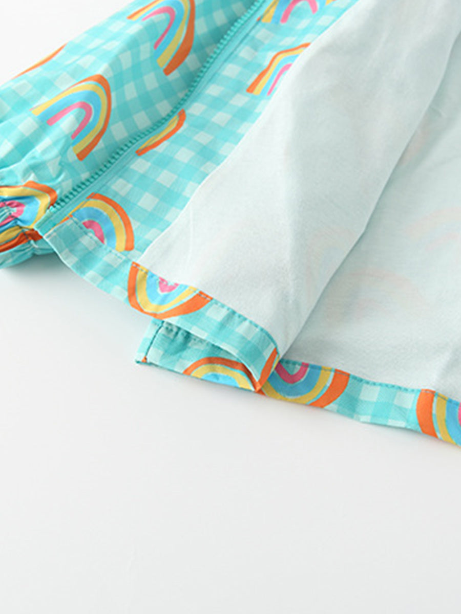 Cheerful Rainbow Aqua Gingham Hooded Jacket for Girls & Boys 2-9 Years